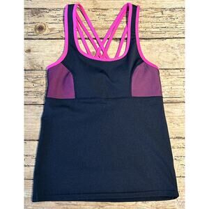 Yitong Women’s Size S/M Black Pink Activewear Tank With Built In Bra